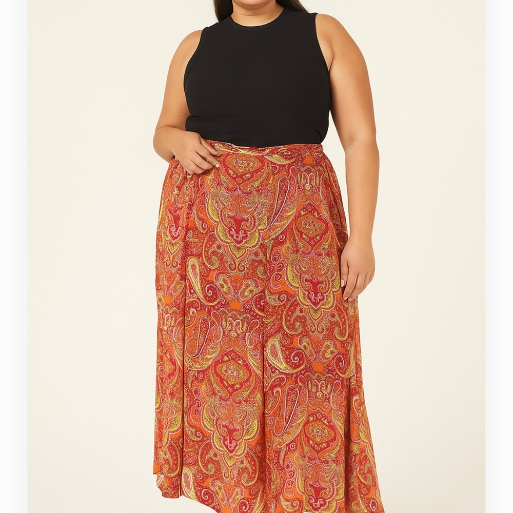 Talbots Paisley A-Line Skirt - Red and Orange